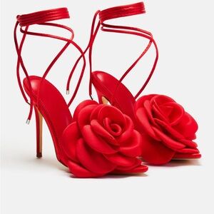 Elegant Red Floral Women's Heels